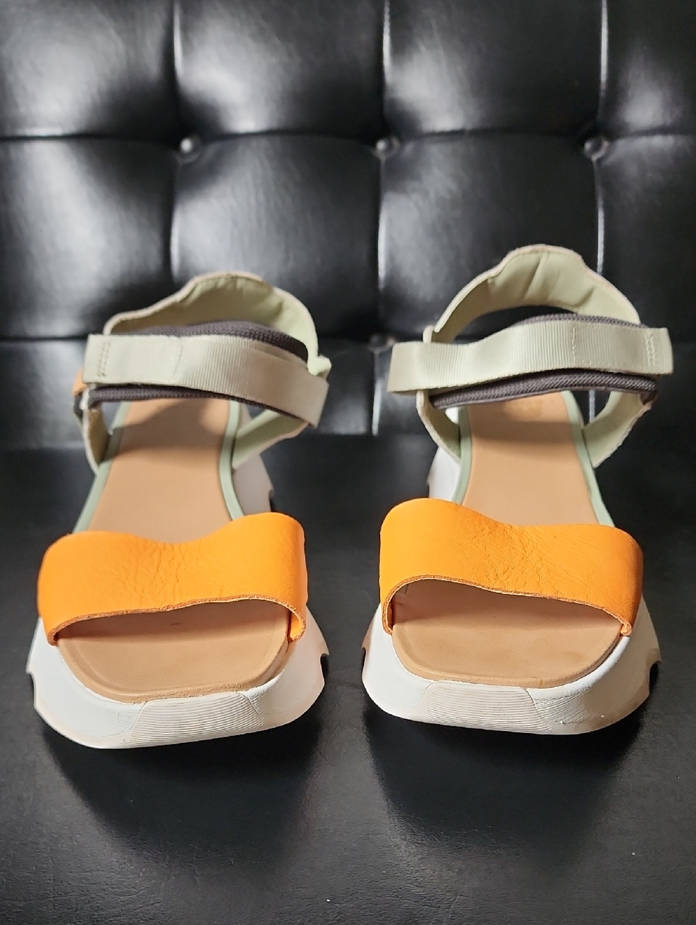 SOREL Kinetic Impact Y-Strap High Sandal Safari Sea Salt Koi Orange Platform 10 - Picture 9 of 13